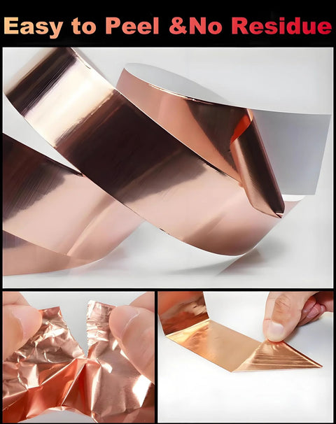 Copper foil tape, 1/2 in x 50 ft, shiny adhesive copper for EMI/RFI shielding and grounding.