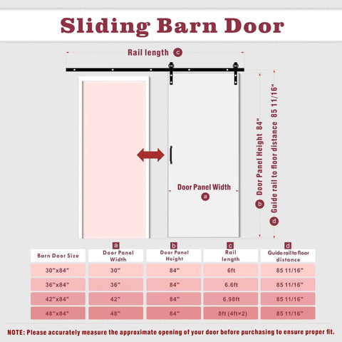 42 Inch By 84 Inch Sliding Barn Door With Wood Slat Design And Hardware Kit Solid Pine Wood measurements guide