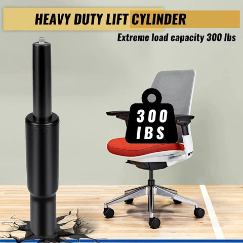Heavy Duty Gas Cylinder Replacement For Steelcase Leap V2 Office Chair Side Activated Four And A Half Inch Height Adjustment 350 Newton Load 28mm Shaft Black Easy Install next to an office chair
