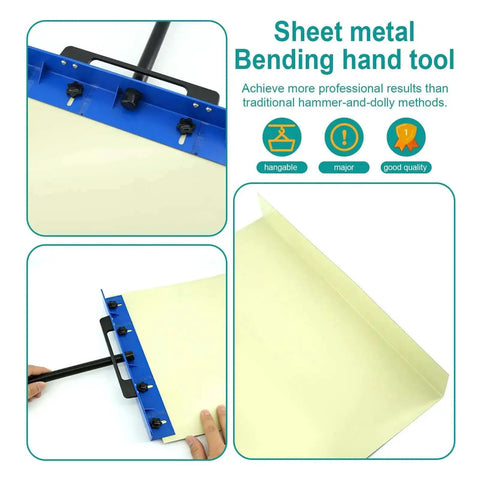15.25 Inch Sheet Metal Hemming And Bending Tool bending sheet metal with blue handle and built-in measurement rulers