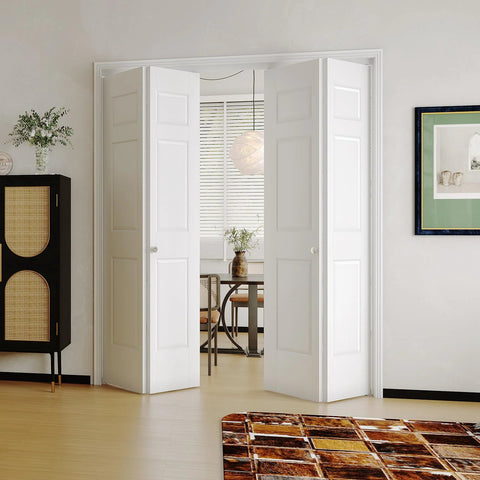 Bifold Closet Door For 30 x 80 Opening, 6 Lite Panel Hollow Core With Hardware Kit, Durable MDF And PVC Covered Construction installed