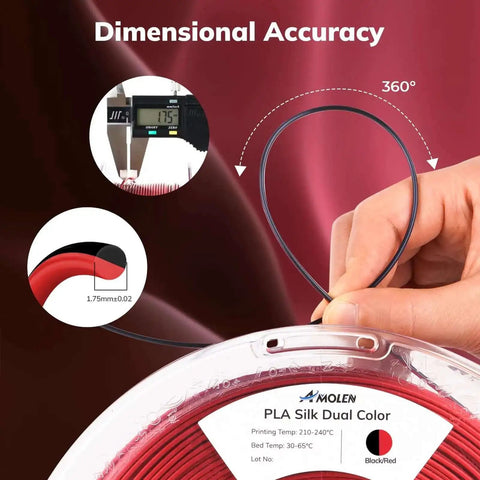 Silk Dual Color PLA Filament 1.75mm Red Black Coextrusion For 3D Printing Glossy Silk Finish Color Changing Print 1kg Spool