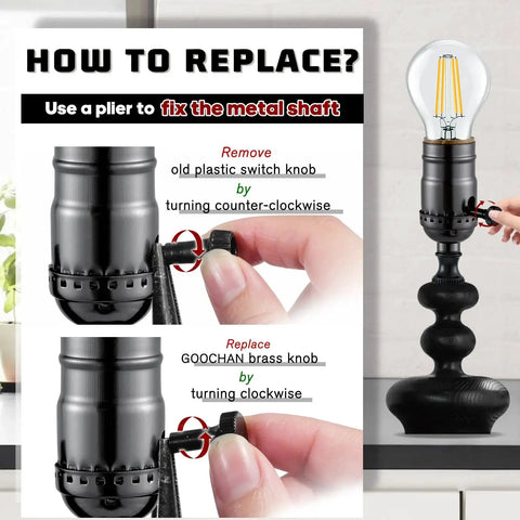 Antique Brass Lamp Switch Knob Replacement Universal Fit For Standard Lamps installation guide illustration