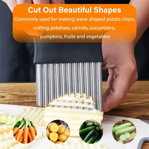 Crinkle Cutter Stainless Steel Wavy Blade Potato Chopper And Vegetable Slicer For Fries Chips Carrots Cucumbers And Fruit