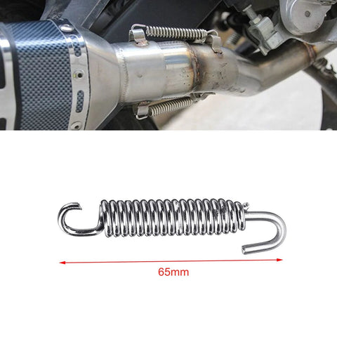 Six-piece stainless steel motorcycle exhaust pipe springs with hooks, 65mm length, silver.