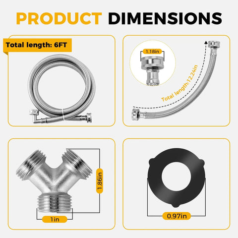 Steam dryer hose installation kit; 6 ft braided stainless steel hose with 90° elbow, inlet adapter and Y-connector