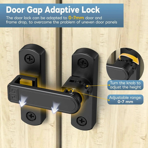 90 And 180 Degree Sliding Barn Door Lock Adjustable Zinc Alloy Security Latch installed on wooden gate showing adjustment knob.