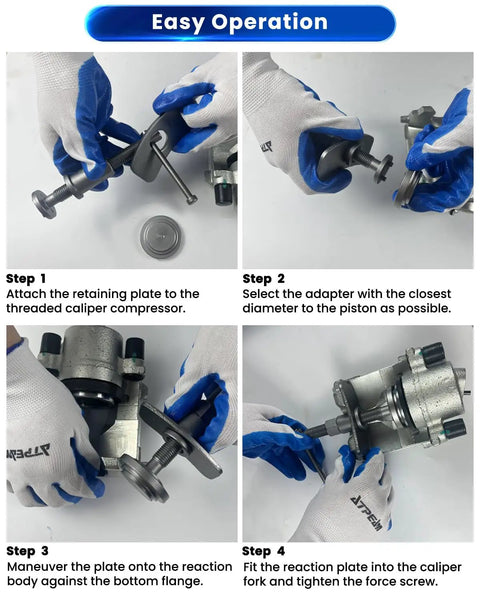 Step-by-step use of the Beefy All In One Heavy Duty 24 Piece Brake Caliper Compression Tool Set with 18 disc adapters and thrust bolts.