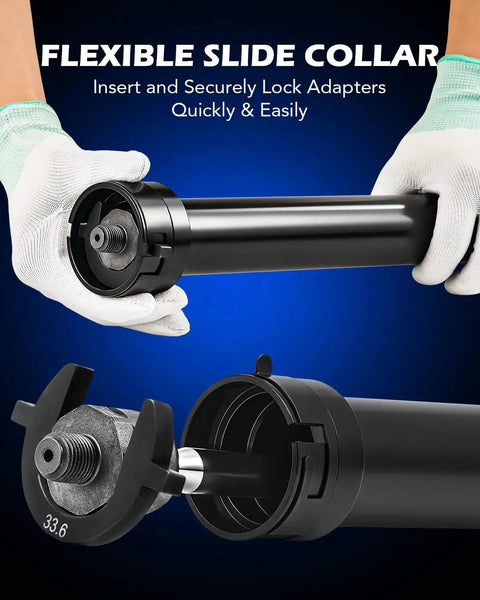 Inner Tie Rod Removal Tool Kit With 12 Crowfoot Adapters One Half Inch Drive showing flexible slide collar in use