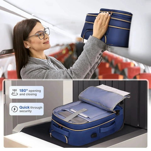 On The Go Rolling Backpack For Women With 17 Inch Laptop Compartment And Smooth Wheels in airplane overhead storage