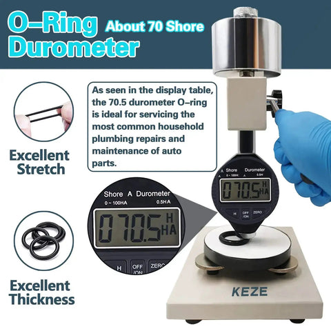 O-ring tested on durometer showing 70.5 hardness, suitable for home plumbing repairs and auto maintenance, Buna N 70A rubber.