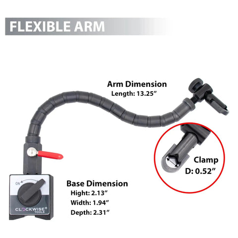 Beefy Flexible Arm Magnetic Stand For Digital Dial Indicators MGBR 04 With 176 Lbs Holding Power Magnetic Base shown in side view