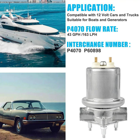 12V Inline Electric Fuel Pump For Carburetors Universal Replacement With Regulated 4-7 PSI Output BSPT Rotary Vane Pump