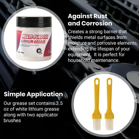 All Purpose White Lithium Grease 3.5 Oz With Two Brushes, Waterproof And Rust Resistant, High Temperature Safe, product image