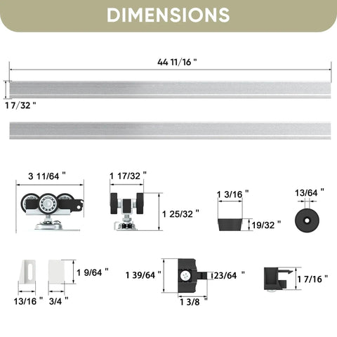 Dimensions diagram of 8 Ft Double Pocket Door Track Kit With Concealed Sliding System, including two 44.69-inch rails for 48-inch double door width.