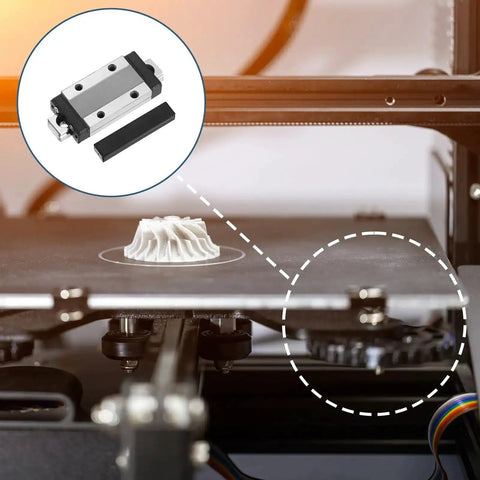 50Mm Linear Guide Rail with MGN9H Carriage Block installed in 3D printer, showcasing guide for CNC machines and engraving applications.