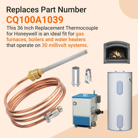 CQ100A1039 thermocouple kit for Honeywell boilers, furnaces and water heaters; copper coil with fittings and adapter