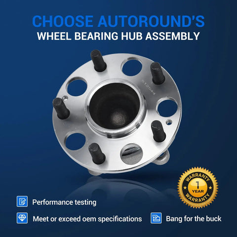 Rear Wheel Bearing Hub Assembly For Honda Accord 2013-2015 And 2018-2023, Acura TLX 2015-2020, 5 Lug Pair, Rear Left Or Right, Speed Sensor Not Included, Durable Replacement For A Smooth And Quiet Ride, front view