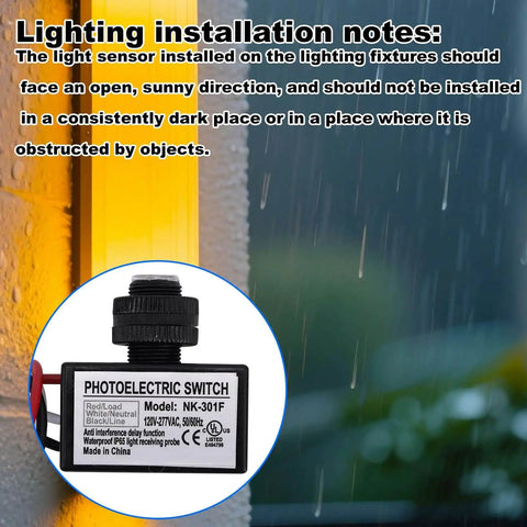 Two Pack 120V To 277V AC Photocell Light Sensor Switches With Four Nuts And Two Washers For Dusk To Dawn Auto On Off Outdoor Lighting