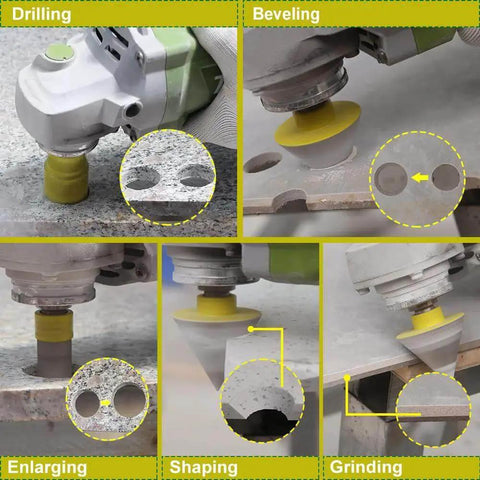 Pro Grade Diamond Core Drill Bits Set 10 PC for porcelain ceramic tile marble granite stoneware quartz, drilling and beveling in action