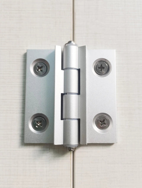 Torque Position Control Hinges Aluminum Alloy Bushing Hinge 120 Degree Detent, 2 Pack, installed view on cabinet