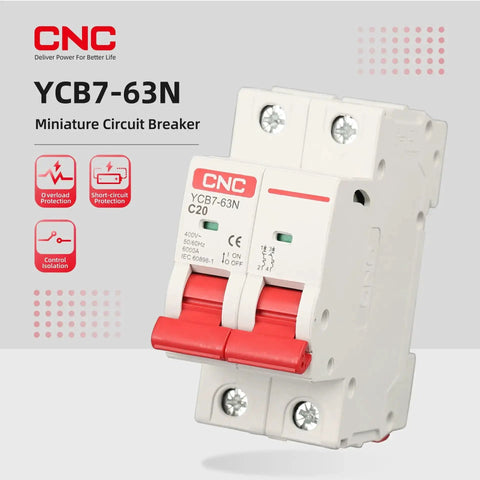 63 Amp Two Pole DIN Rail Mount AC Circuit Breaker With Thermal Magnetic Trip 120V 240V Curve C Solar Disconnect MCB