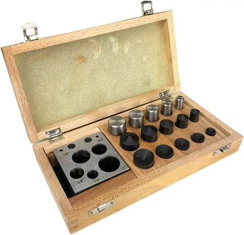 Disc Cutter Set For Jewelry Making Pro Grade Hardened Steel Punch Tools With Multiple Cutter Sizes in Wood Storage Box