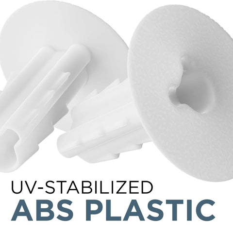 White ABS plastic feed-through wall grommet components for RG6 coaxial cable, indoor/outdoor use
