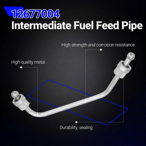 Intermediate Fuel Feed Pipe High Pressure Fuel Line From Pump To Rail For 2014 To 2021 Silverado 1500 Suburban Tahoe Express Camaro GMC Sierra Yukon Savana Heavy Duty Replacement Part Plug And Play, showing metal pipe construction and connectors.