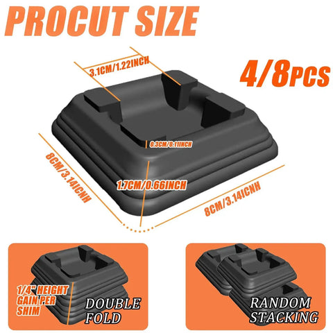 8-Piece 1/4 Inch Griddle Leveling Shims Kit For Blackstone Griddle shown with size dimensions and stackable design