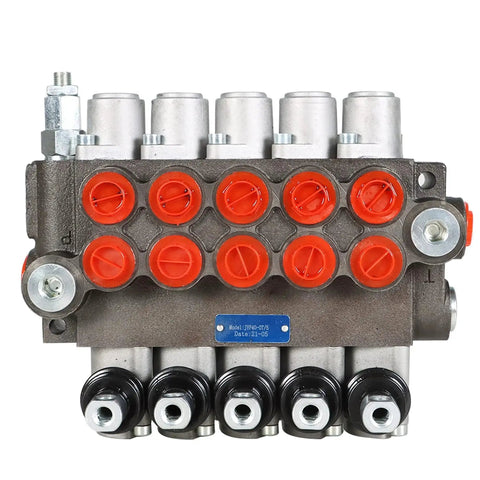 Five Spool Hydraulic Valve For Tractors And Loaders With SAE Ports, Delivers Up To 13 GPM Flow At 3600 PSI, front view