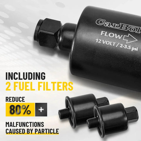 12V Low Pressure Fuel Pump Kit With 6.56 Ft Fuel Line And Dual Filters, Mounting Hardware, Line Connectors, And Wire Connectors, Universal For Gasoline And Diesel Engines