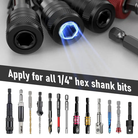 Non Slip Bit Holder Set 6 Piece Pro Grade One Quarter Inch Drill Bit Holder Key Chain With Impact Bit Holders and hex bits