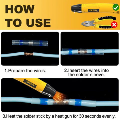 Amliber solder-seal wire connector kit with heat gun; blue insulated wires and sleeves for marine wiring, 400 pcs.