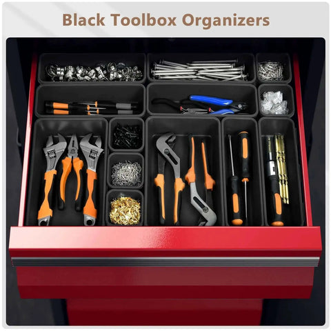 46 Piece Tool Box Organizer Tray Divider Set In Black With Five Sizes for tool chest showing tools and small parts