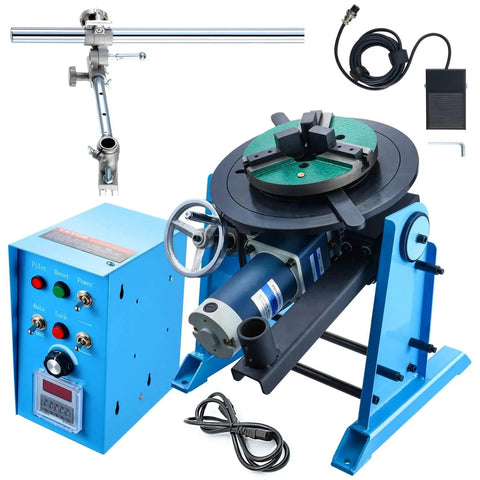 Rotary Welding Positioner 50Kg With 0 To 90 Degree Turntable, Low Speed 0.5 To 6 RPM, 120W Motor, Includes 12.4 Inch 3 Jaw Lathe Chuck And Torch Stand