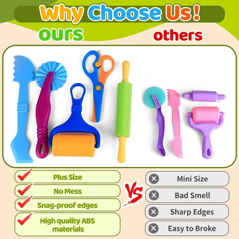 Kids Dough Play Tools Set 22 Piece with Storage Box Silicone Mat Rolling Pins Safety Scissors Mini Knife 3D Dino and Animal Molds
