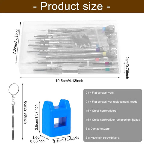 39 Piece Pro Grade Precision Watch Screwdriver Set With Flat And Cross Head Micro Drivers From 0.6 mm To 2.0 mm in packaging