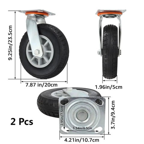 8 Inch Heavy Duty Caster Wheels Set Of 2 With 360 Degree Swivel And 3000 Lbs Load Capacity Thermoplastic Rubber Wheels On Galvanized Steel Plate