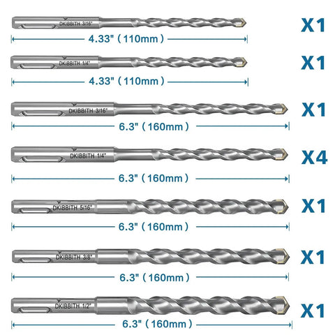 10 Piece SDS Plus Drill Bit Set Carbide Tipped For Rotary Hammer Drills Ideal For Concrete Cement Porcelain Tiles Ceramic Stone Brick Includes Diameters Three Sixteenth Inch One Quarter Inch Five Sixteenth Inch Three Eighth Inch One Half Inch
