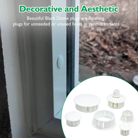 Image of 1-1/2 Inch Plastic Hole Plugs Flush Snap-In Round Hole Covers for Cabinets, Furniture, Shelves, and Cupboards, white color.