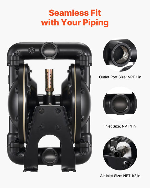 VEVOR air-operated double diaphragm pump, aluminum alloy body, 1 in NPT inlet/outlet, 35 GPM waste oil transfer