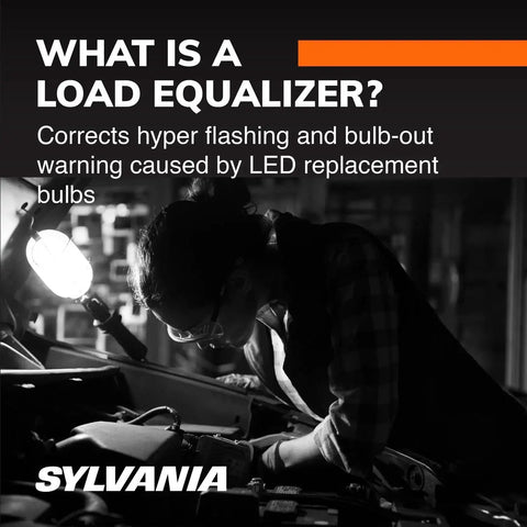 Person working on car under hood with Sylvania LED turn signal load equalizer to prevent hyper flash and bulb out warnings