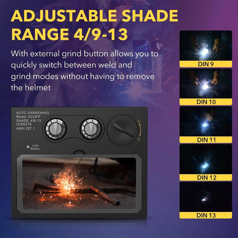 Image showing HD Auto Darkening Welding Lens With True Color View, Solar Powered, adjustable shade range controls 4/9-13