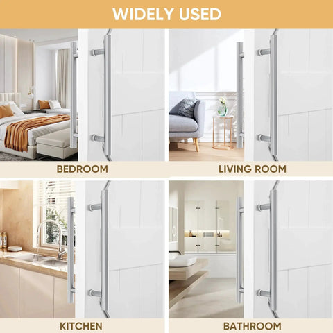 16 Inch Push Pull Door Handle Double Sided H Shape Stainless Steel For Sliding And Swing Doors Heavy Duty Silver Finish