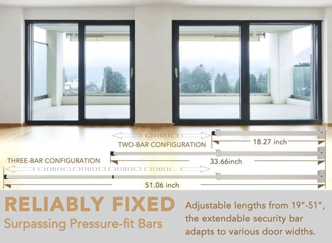 Extendable Sliding Door Security Lock Bar For Child Safety, Anti Lift Lock, Adjustable 19 To 51 Inches With Three Bars, Fits Most Sliding Glass Doors And Windows, Durable White Bar Delivering Reliable Home Security