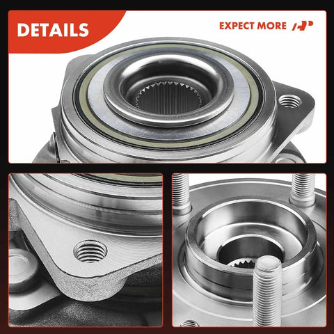 Close-up of front wheel bearing and hub assembly for five lug Jeep Wrangler 2018-2024 and Gladiator 2020-2024 with sealed bearings.