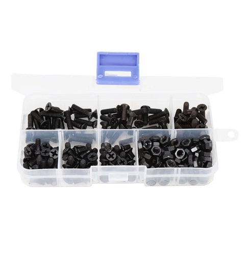 M4 Flat Head Phillips Countersunk Machine Screws And Hex Nuts Set, Black Bolts And Nuts Assortment, 220 Pieces In 6 Lengths, in storage box