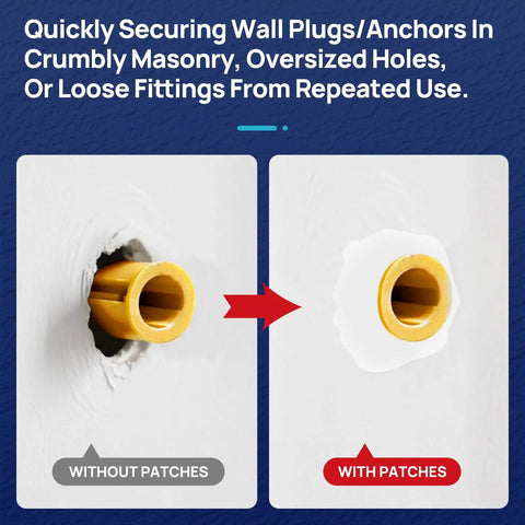 Comparison of wall plug with and without patches from Fast Fix For Loose Drywall Anchors Without Filling Or Redrilling Kit.