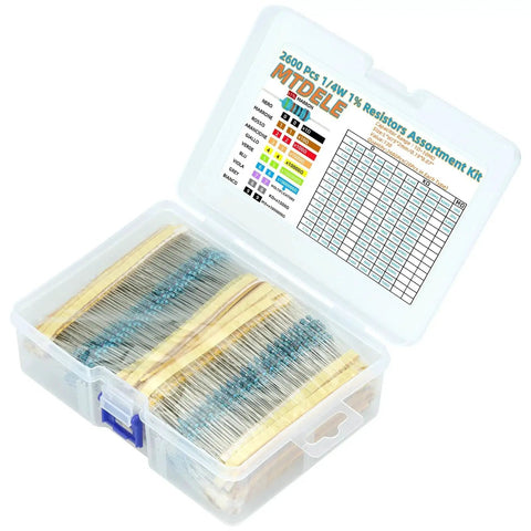 MTDELE resistor assortment kit in a clear plastic case, 2600 pcs, 1/4W 1% metal film resistors for Arduino/PCB DIY